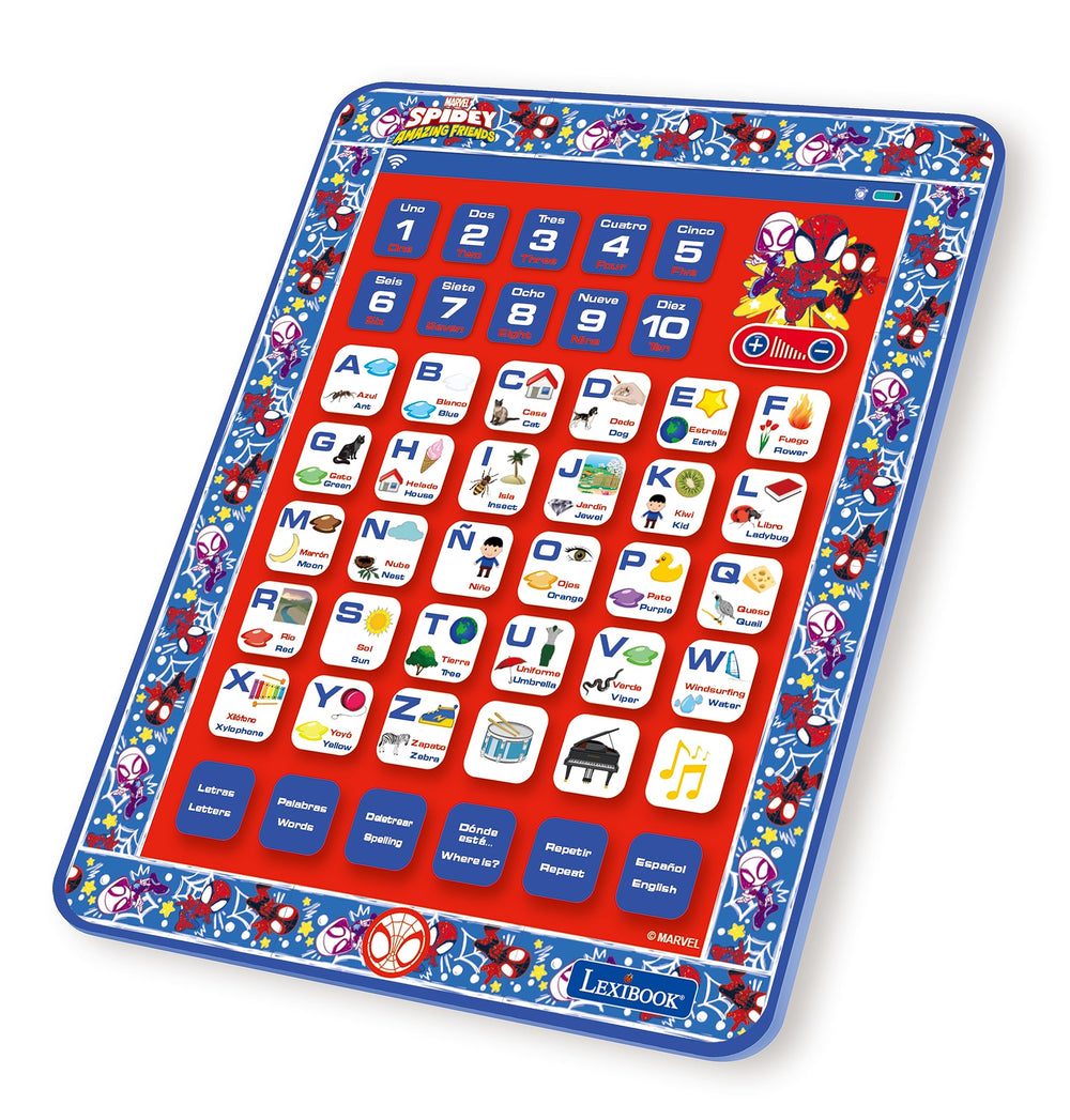 LEXiBOOK Spidey tablet screen quiz shows interactive language challenges
