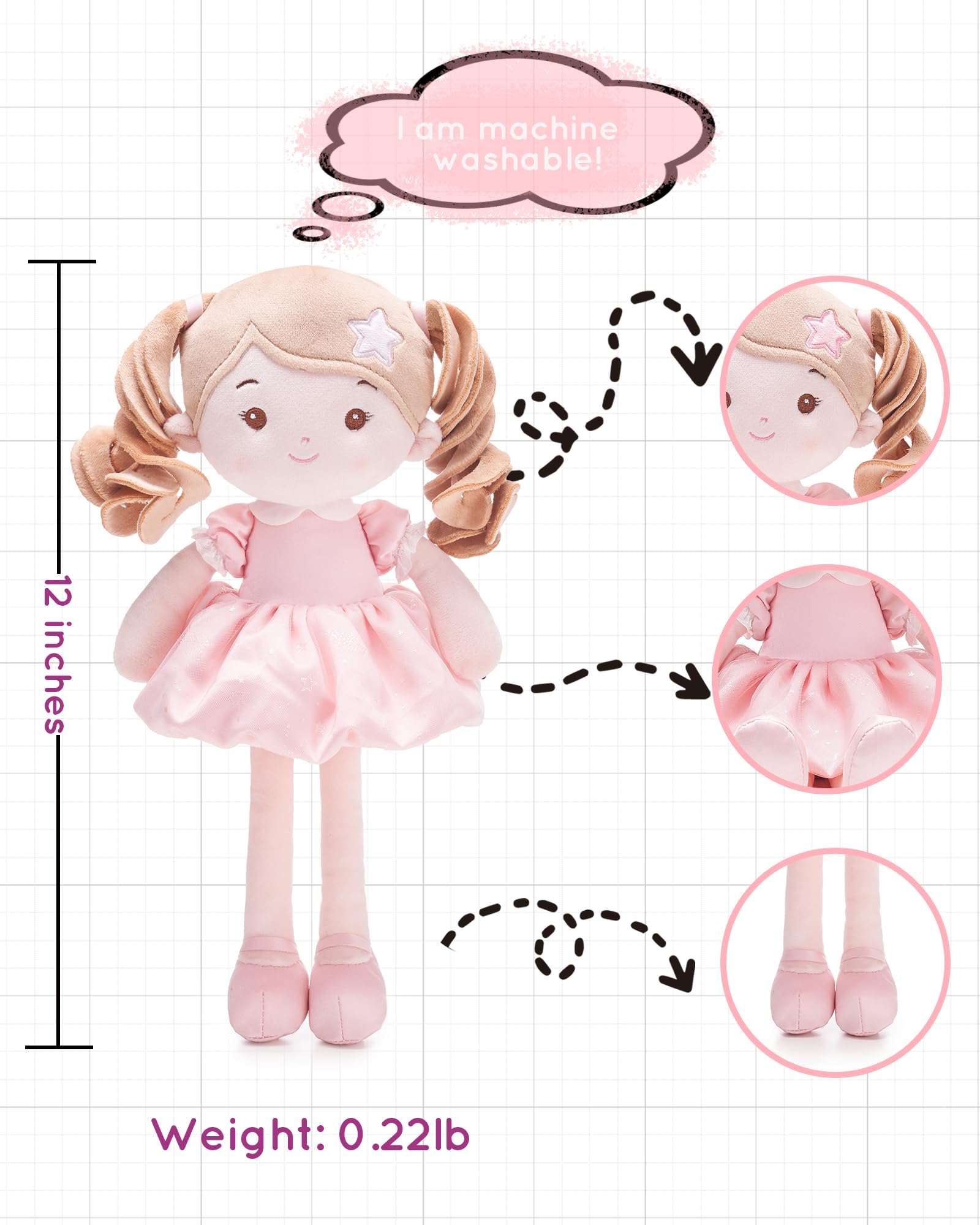 LeyaDoll my first baby rag doll close-up highlights plush materials and safe stitching.