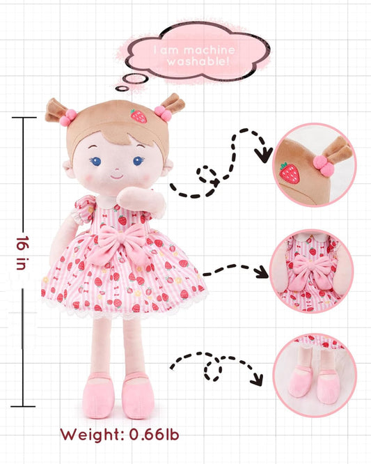 LeyaDoll strawberry girl doll face close-up, ideal for imaginative play.