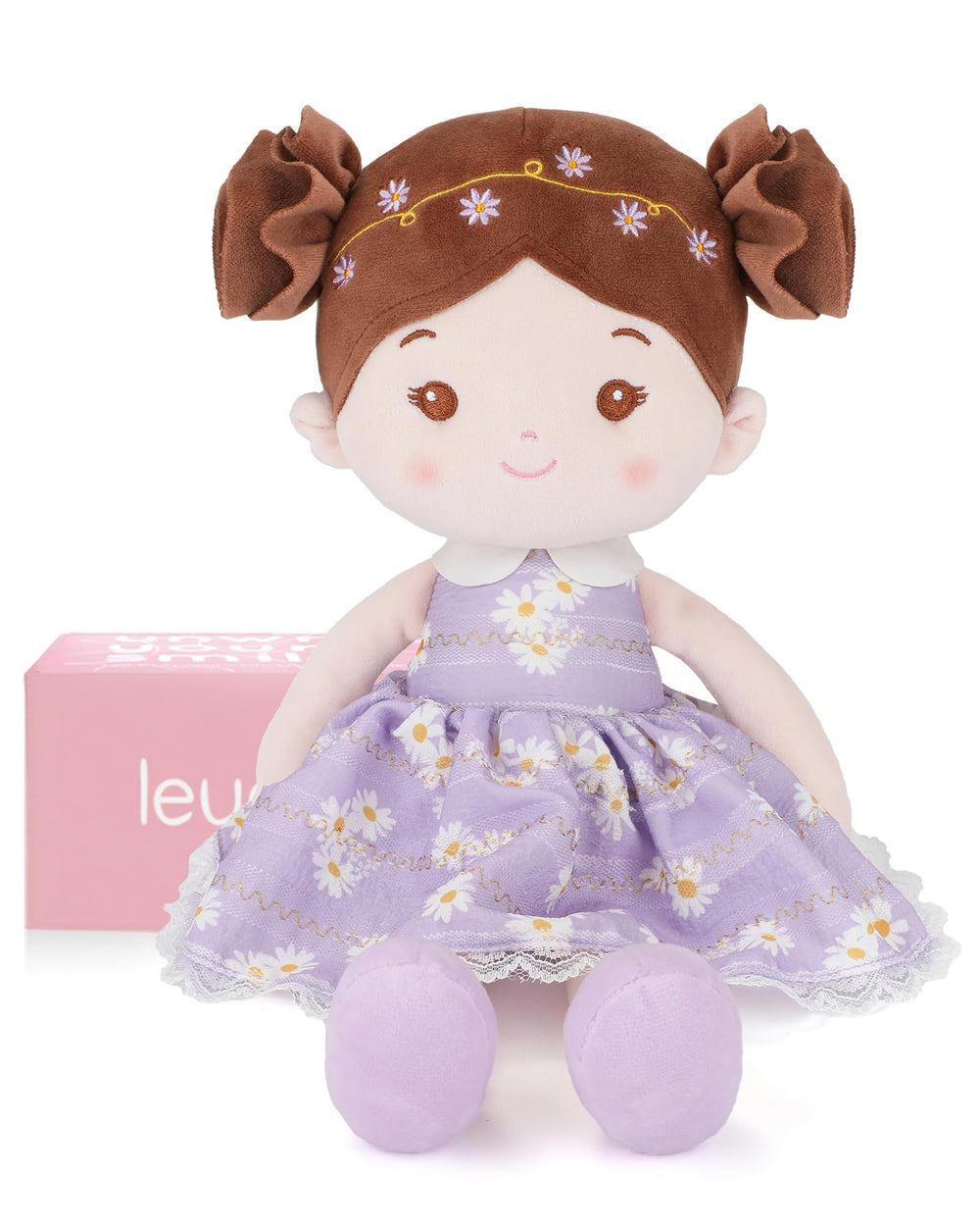 LeyaDoll soft baby doll Daisy Girl Light Purple invites cozy cuddles and gentle playtime.