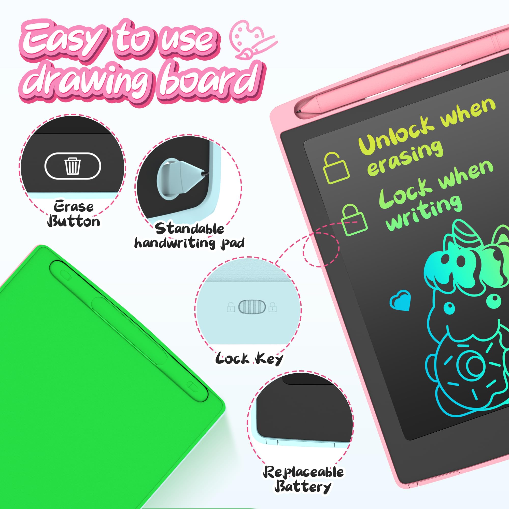 LEYAOYAO 3-pack pink LCD writing tablet: playful doodling with no mess.
