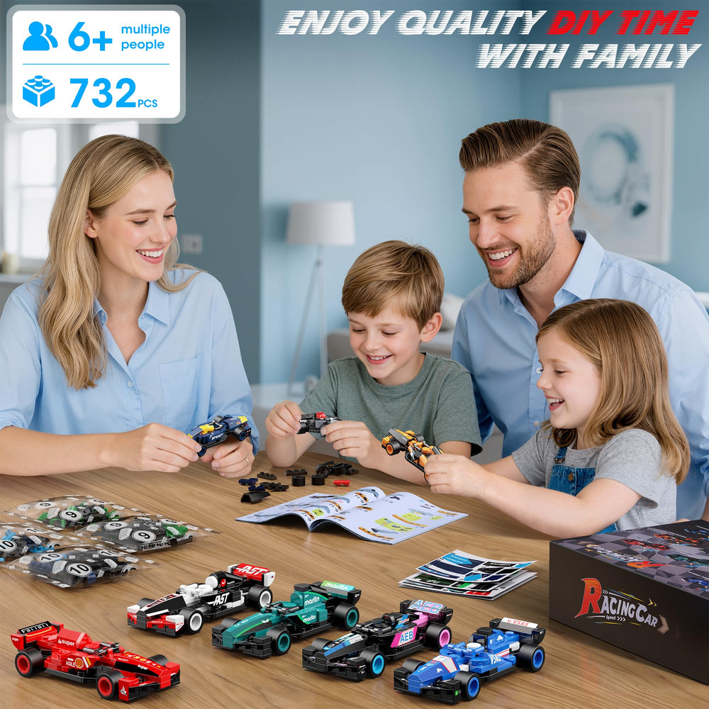 Leyic Formula race car building blocks set assembly instruction, clear steps support independent or shared projects.