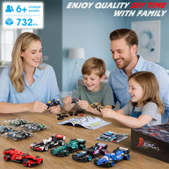 Leyic Formula race car building blocks set assembly instruction, clear steps support independent or shared projects.