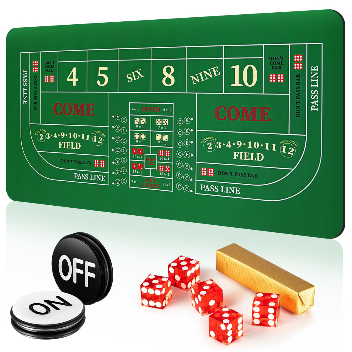 Leyndo craps tabletop mat with rubber surface for smooth, stable play.