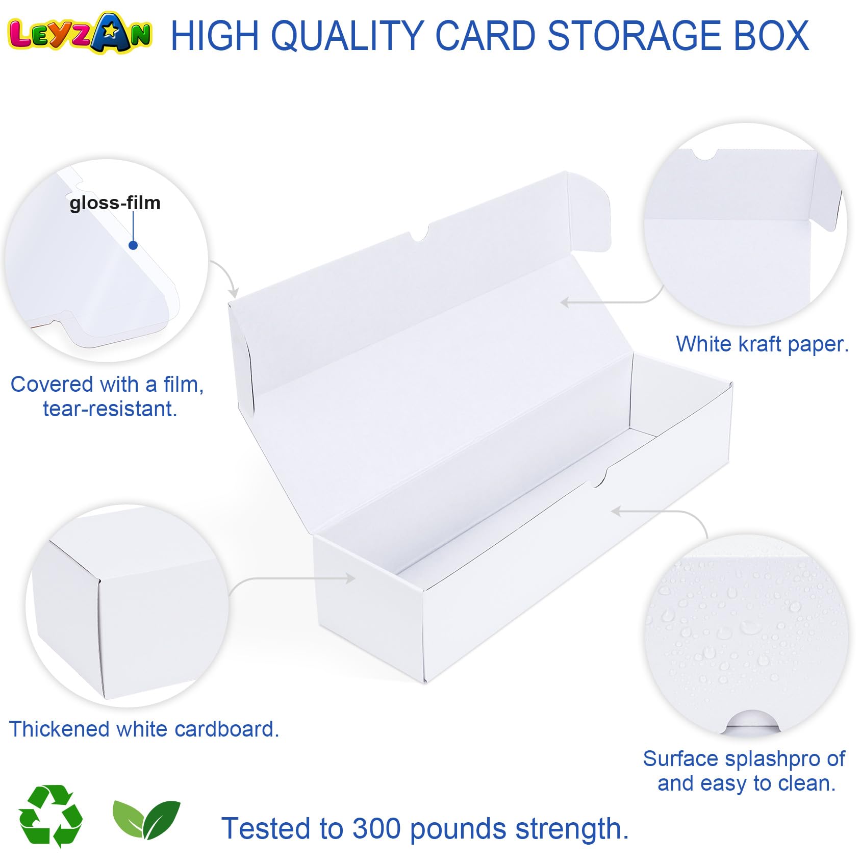 Leyzan storage box dimensions 14.4 inches provide a compact, stackable card collection solution.