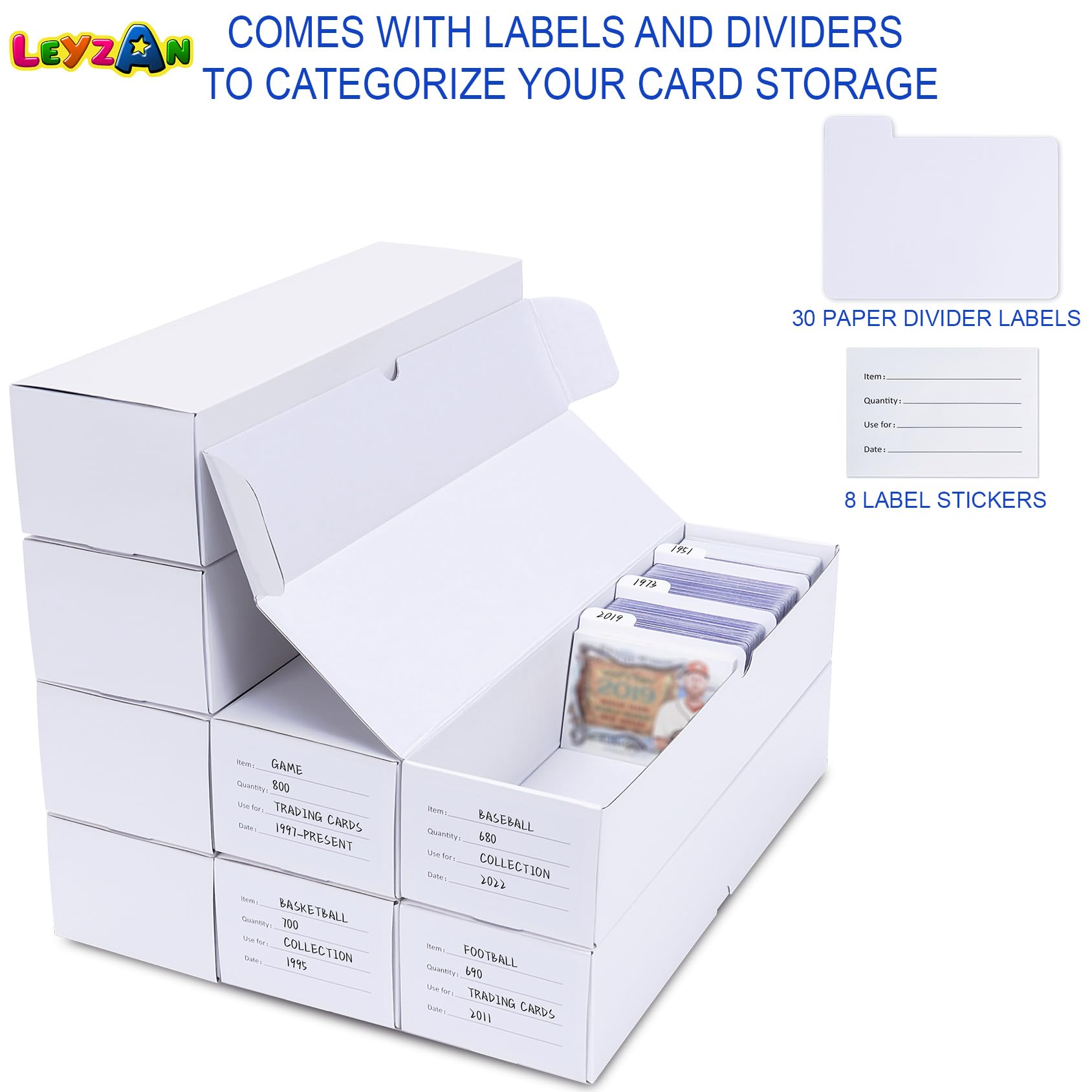 Leyzan laminated surface safeguards cards from dust and moisture during storage.