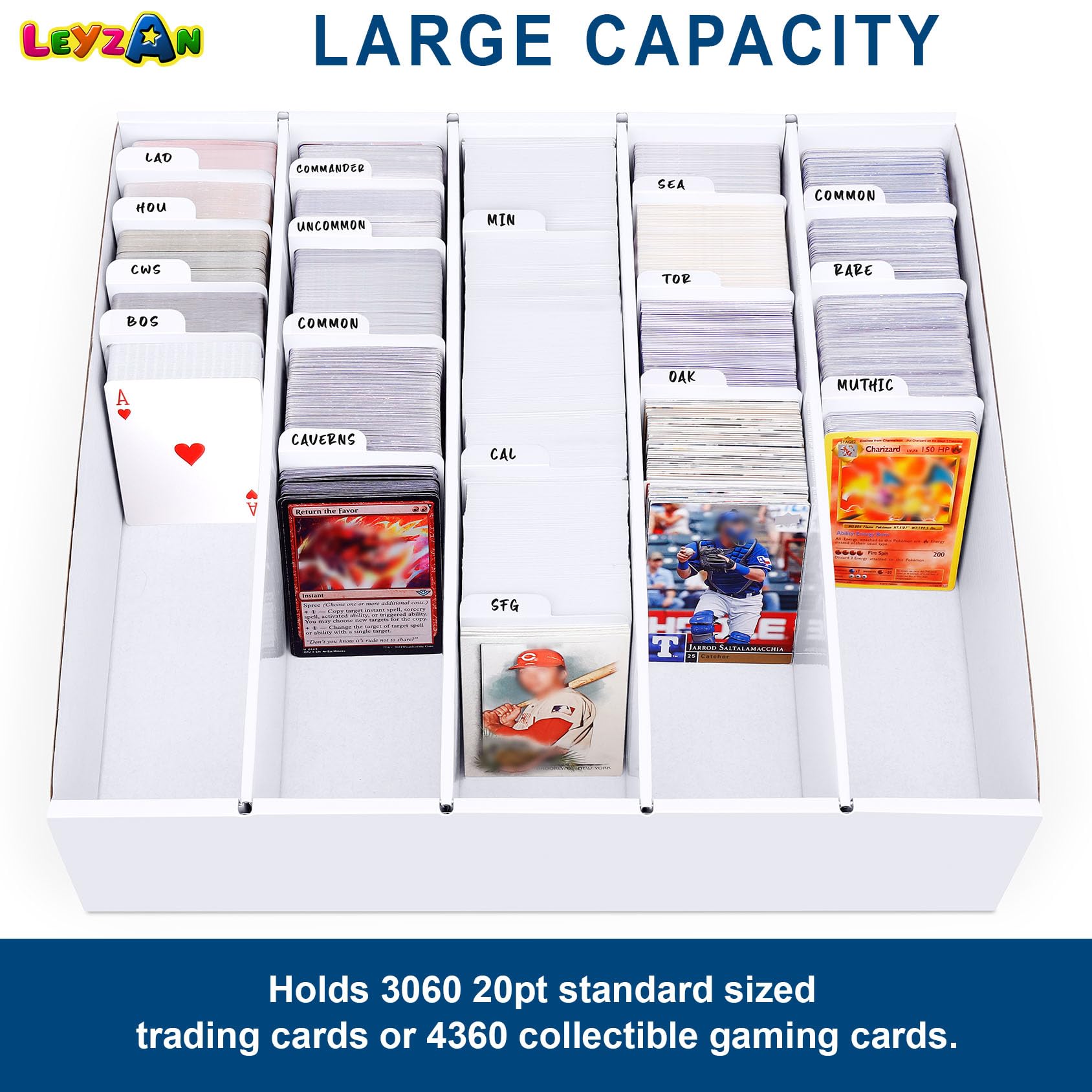 Leyzan versatile storage fits TCG MTG Yugioh and other card types.