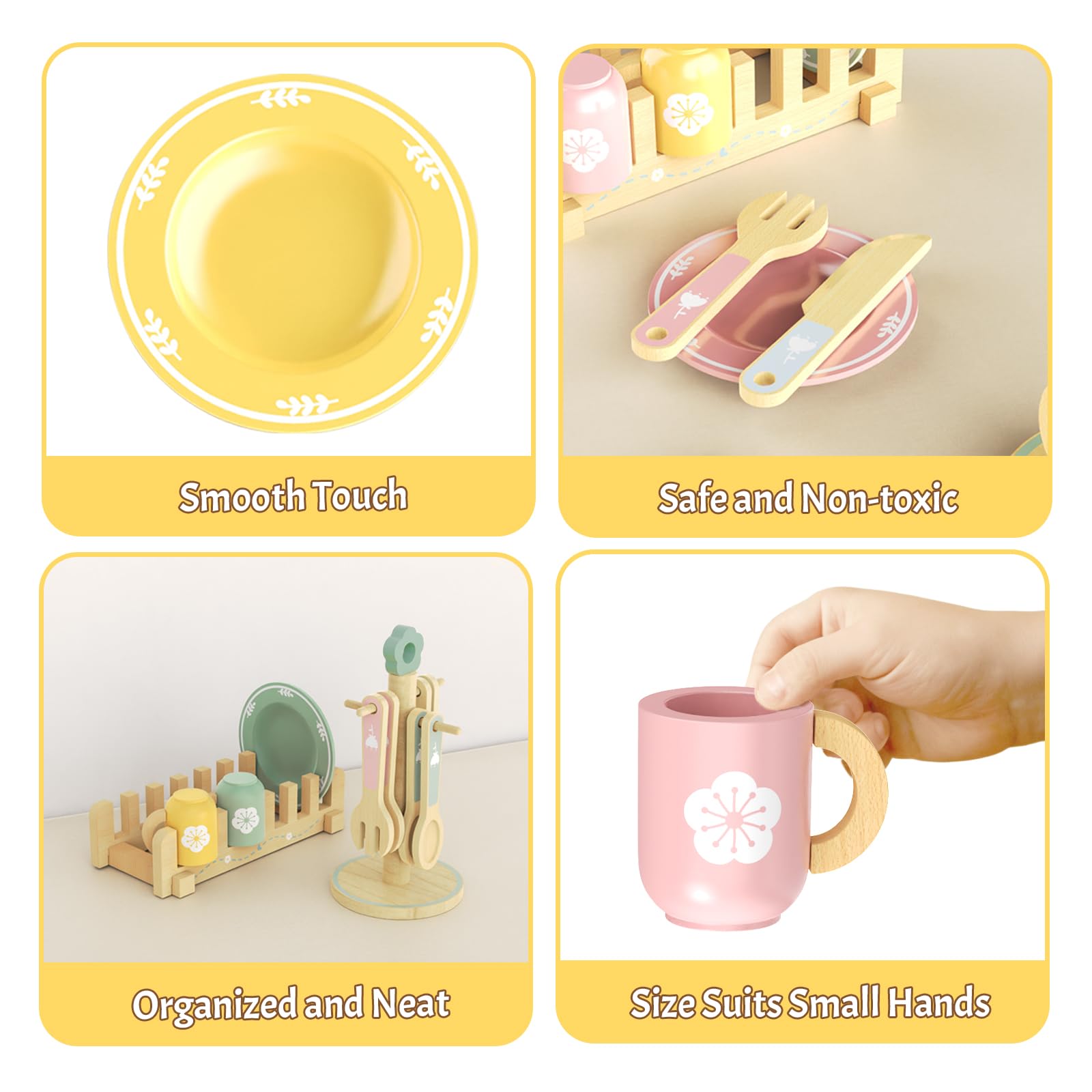 LFENYIGI wooden plates and cups for easy pretend dining at home