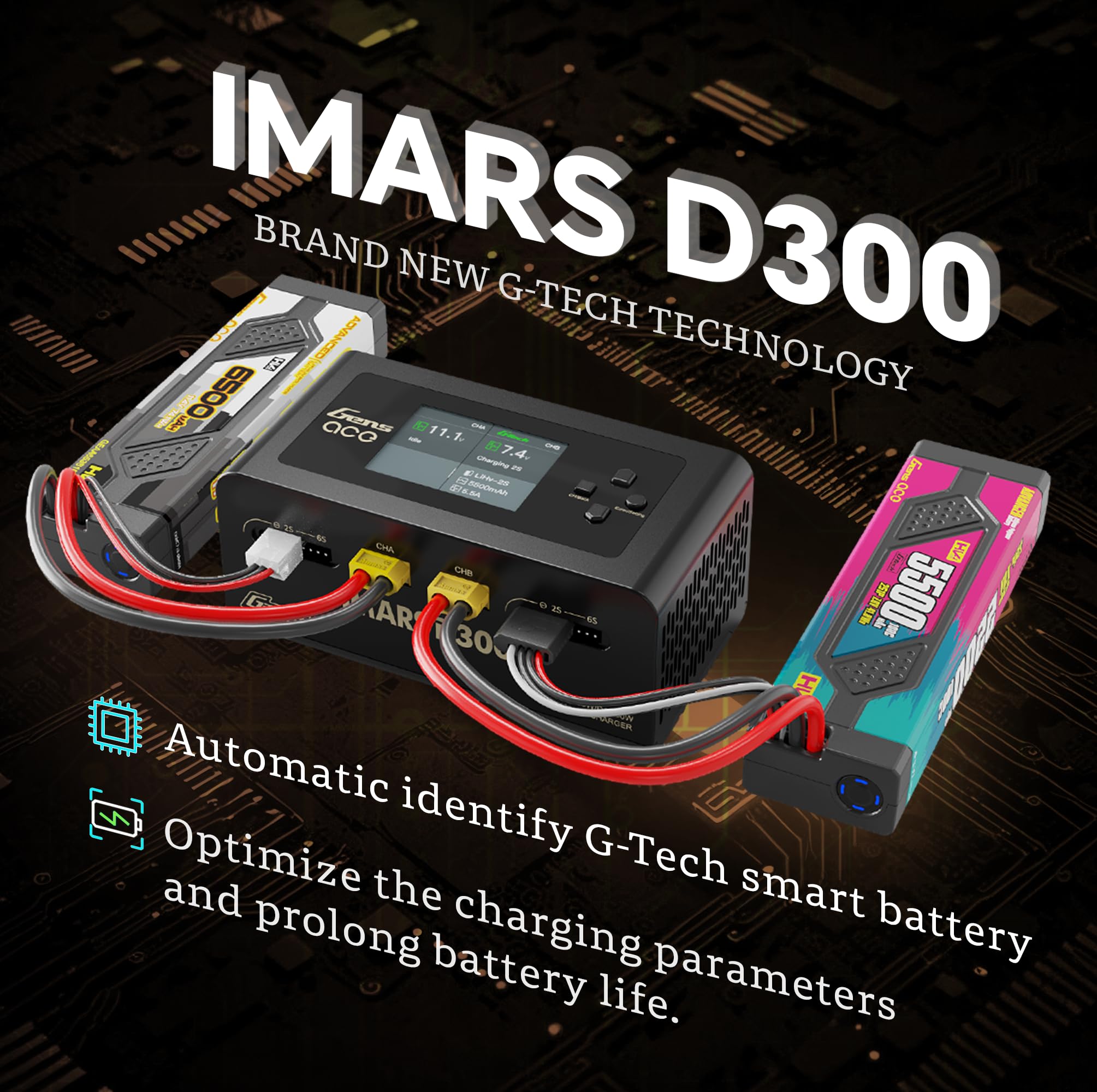 LFisprity IMARS D300 dual charger back view with ports and safety features