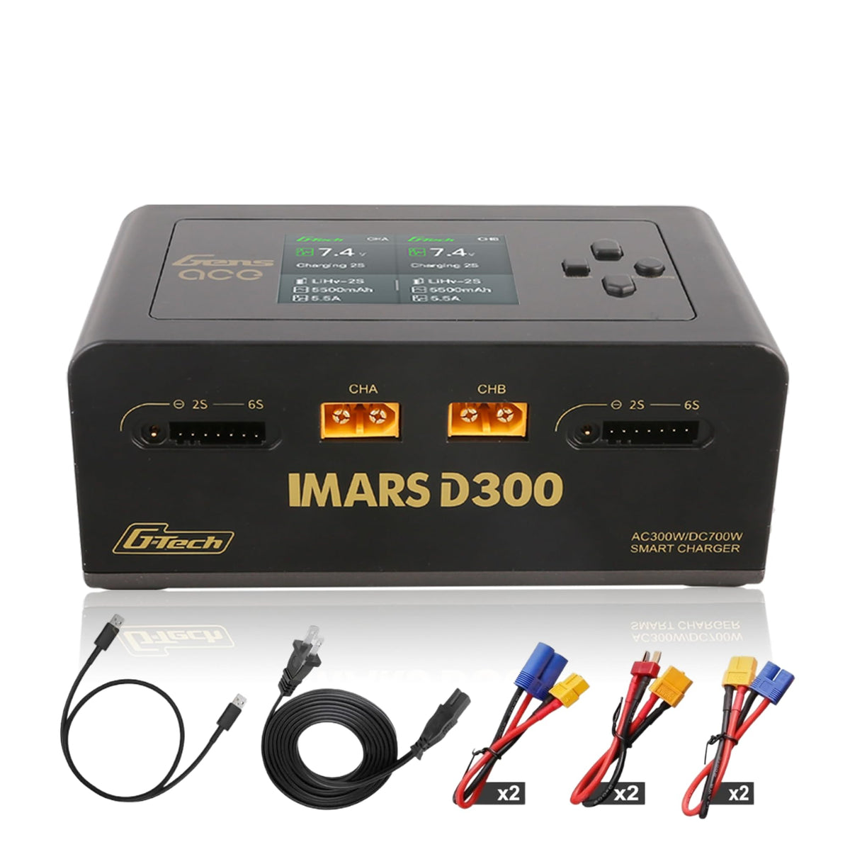LFisprity IMARS D300 dual charger front view showing compact design for on-desk use