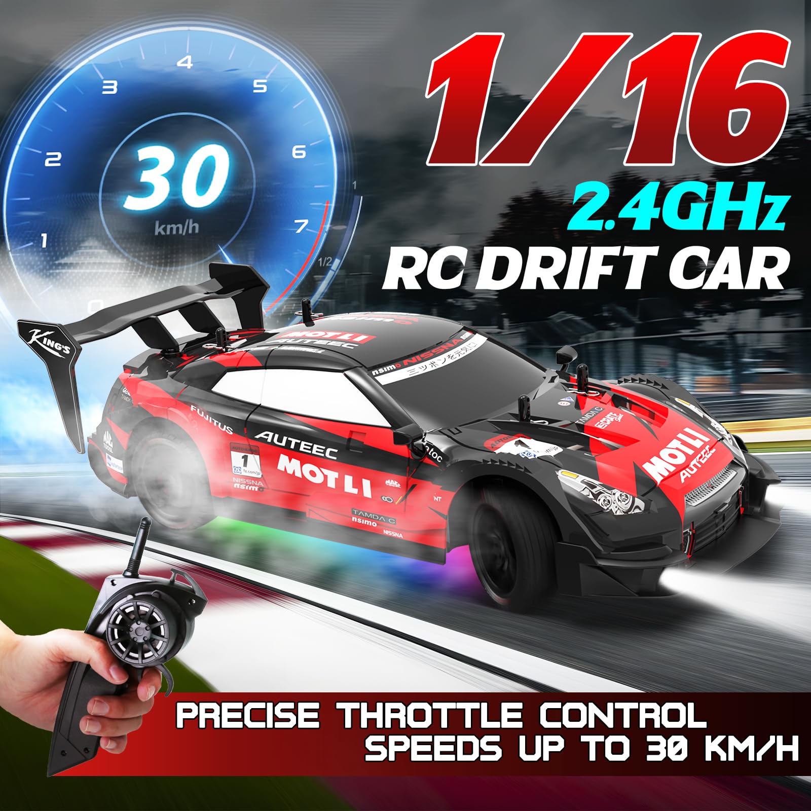 LFOLUSU RC drift car 4WD system delivering strong traction on diverse surfaces.