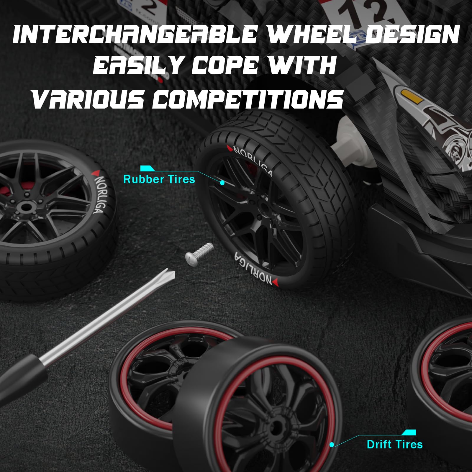 LFOLUSU RC drift car rechargeable batteries extend racing sessions.