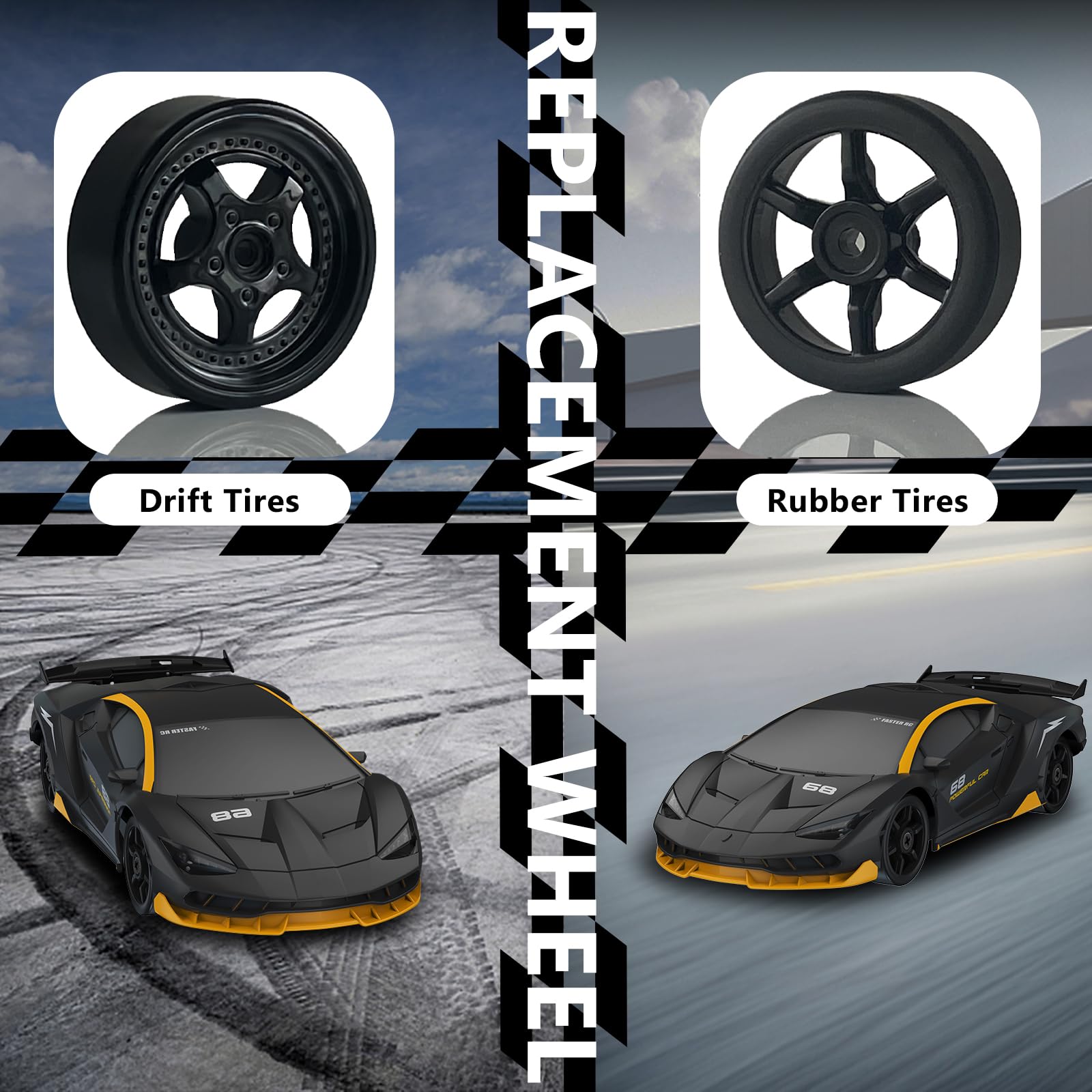 LFOLUSU RC drift car drift tires enable smooth transitions on tracks.