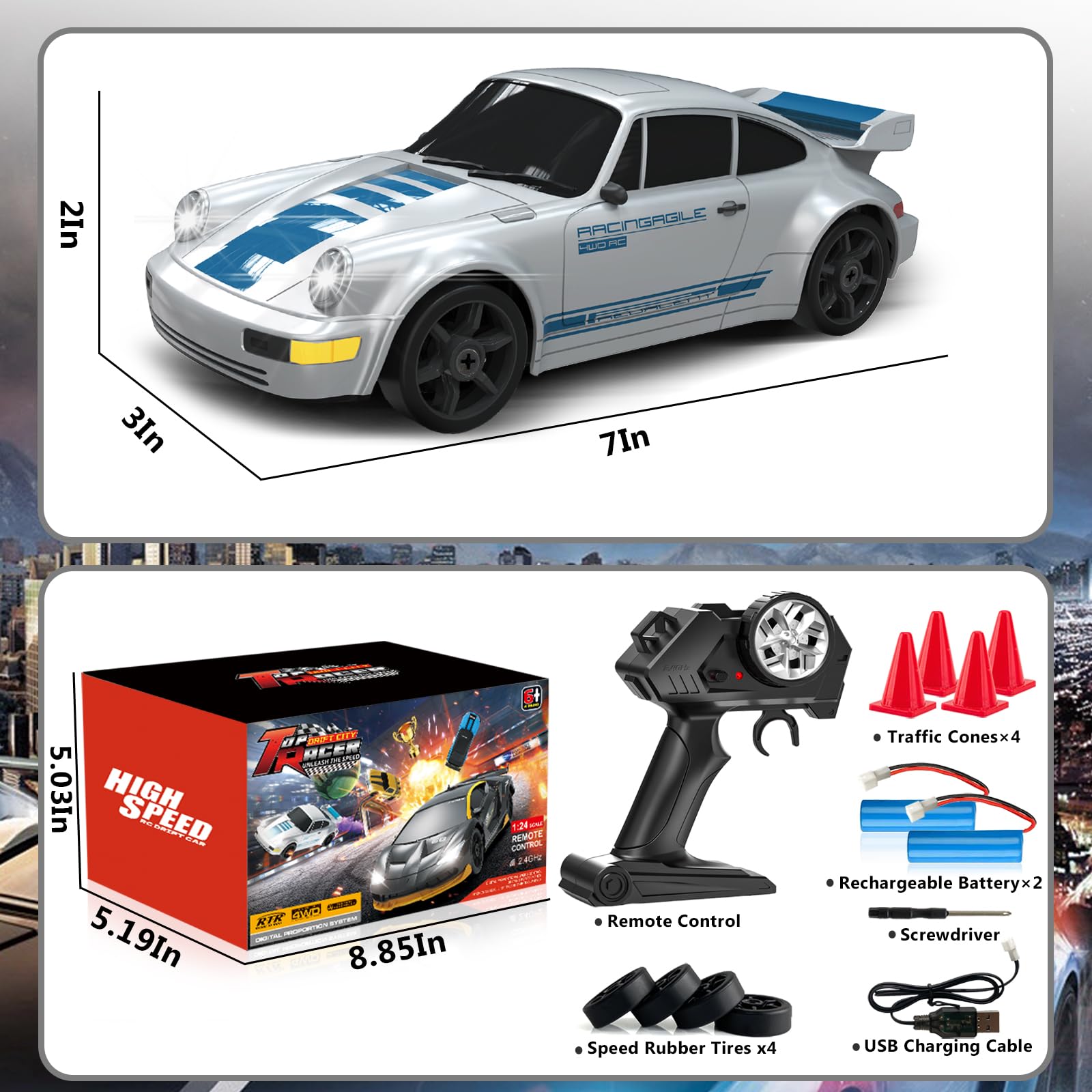 LFOLUSU RC drift car LED lights add drama to night sessions