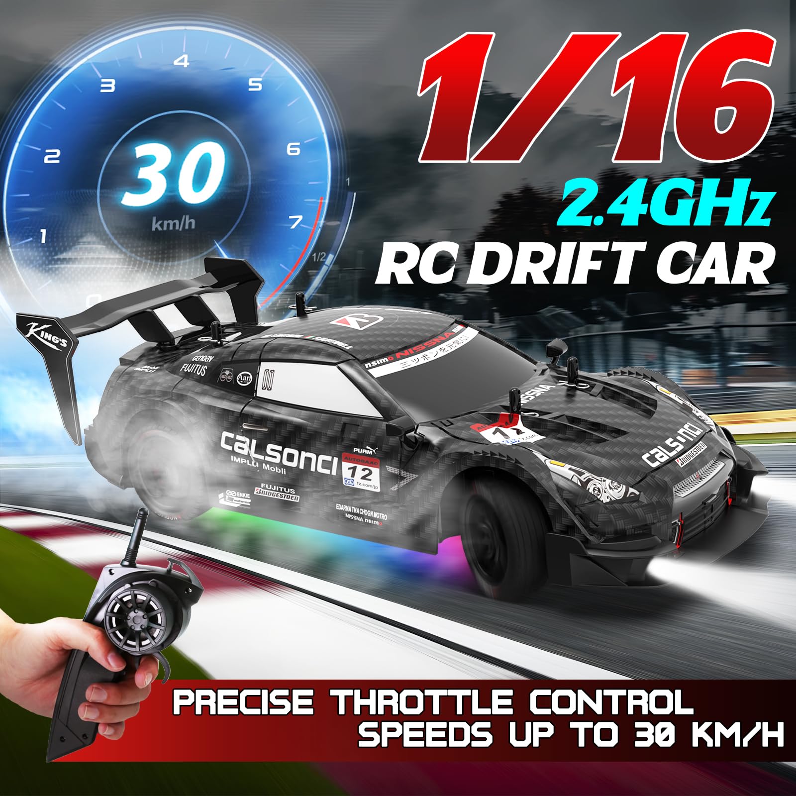 LFOLUSU RC drift car side view showing dynamic drift action