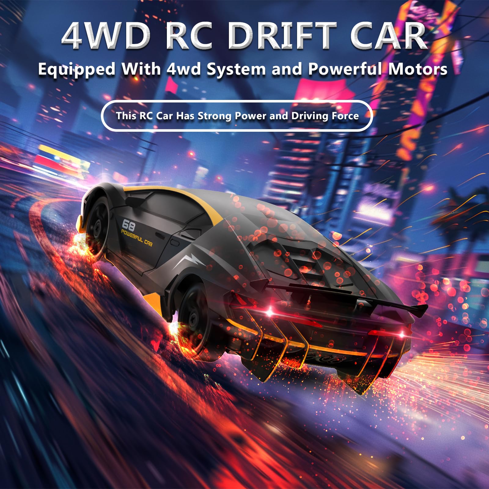 LFOLUSU RC drift car top view highlights sleek compact 1:24 scale.