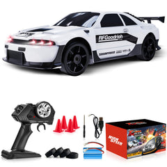 LFOLUSU remote-control car with front LED headlights for night driving.