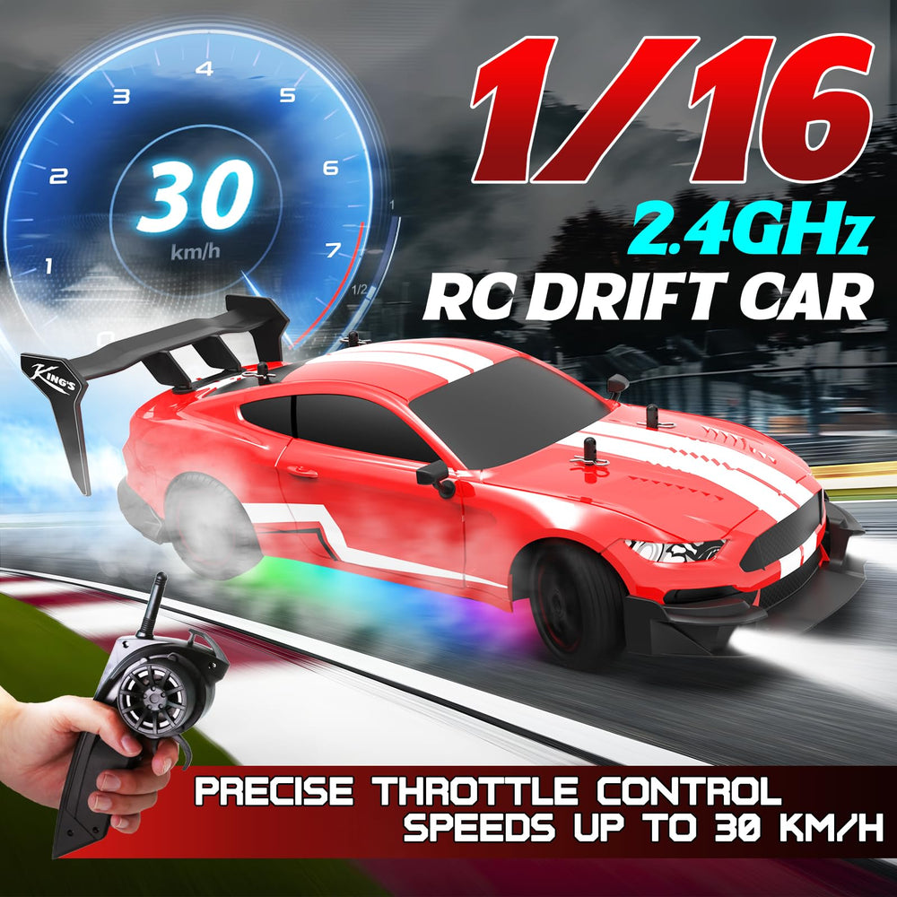 LFOLUSU RC car with bright LED headlights for night-time drifting.