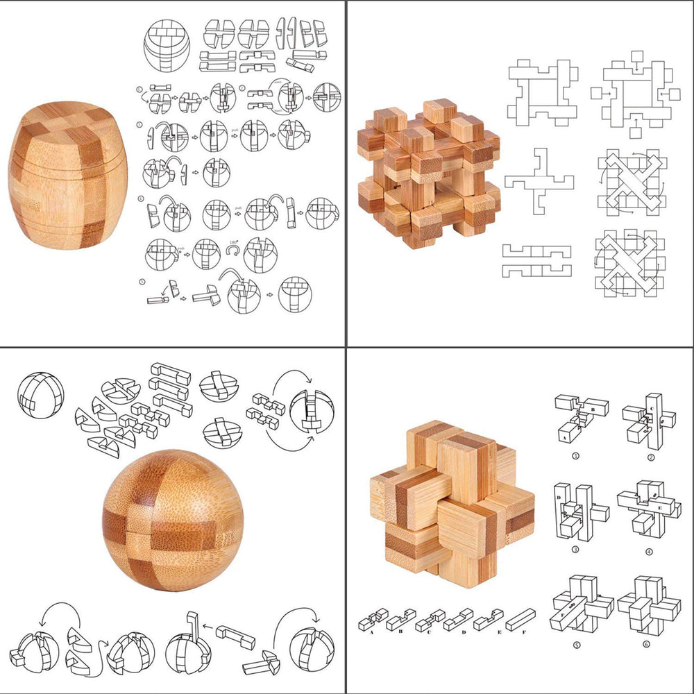 LFLQ Brain Teaser wooden 3D puzzle assembly highlights Kong Ming Lock challenge for cognitive focus.