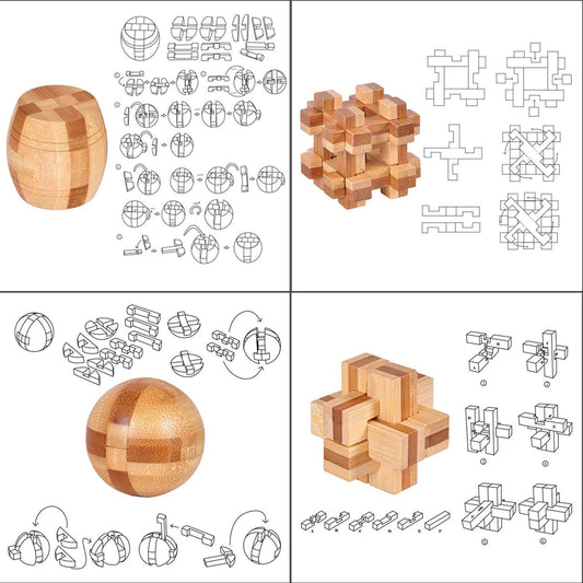 LFLQ Brain Teaser wooden 3D puzzle assembly highlights Kong Ming Lock challenge for cognitive focus.