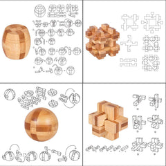 LFLQ Brain Teaser wooden 3D puzzle assembly highlights Kong Ming Lock challenge for cognitive focus.
