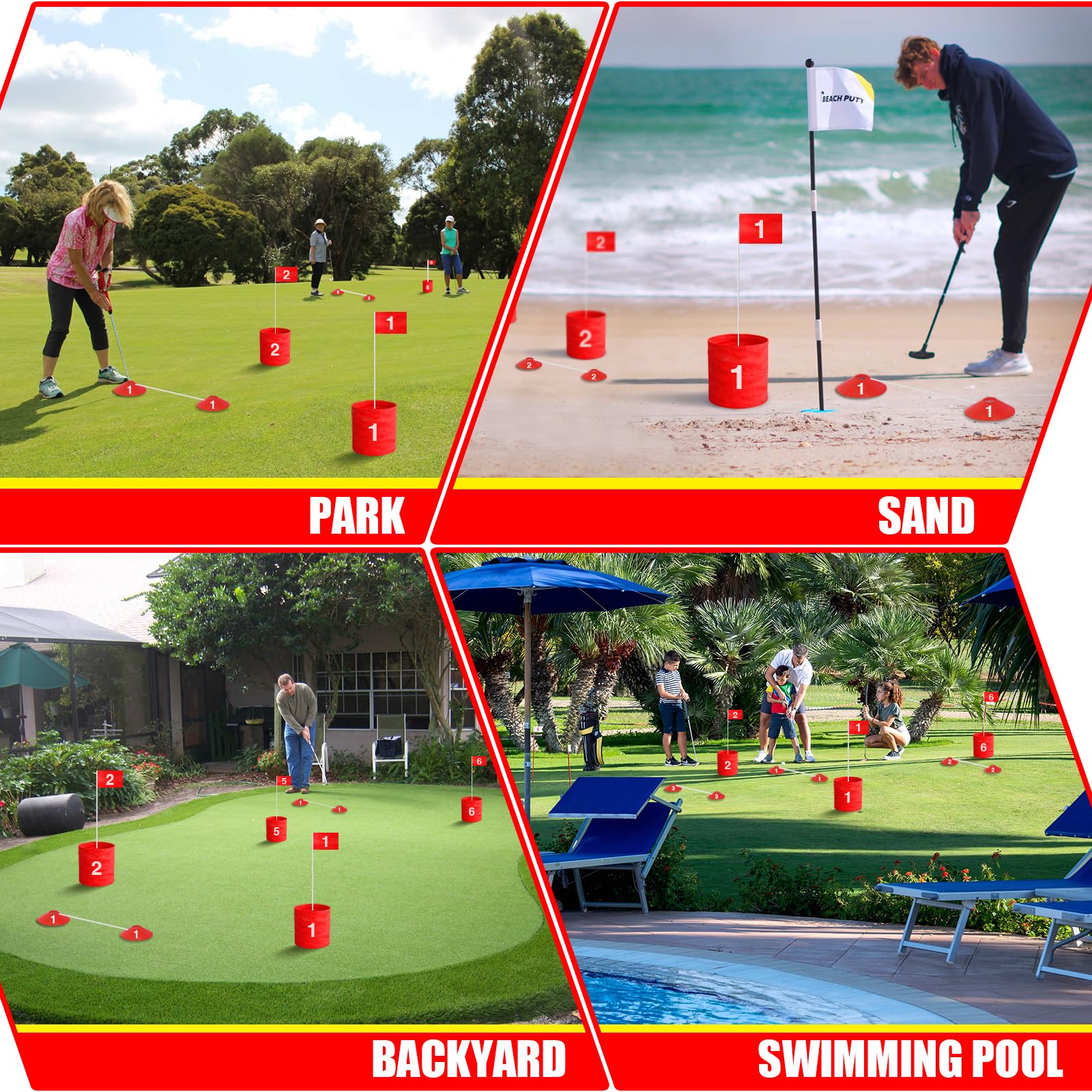 LHPY 9-hole layout with bucket targets for practice