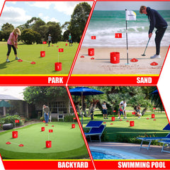 LHPY 9-hole layout with bucket targets for practice