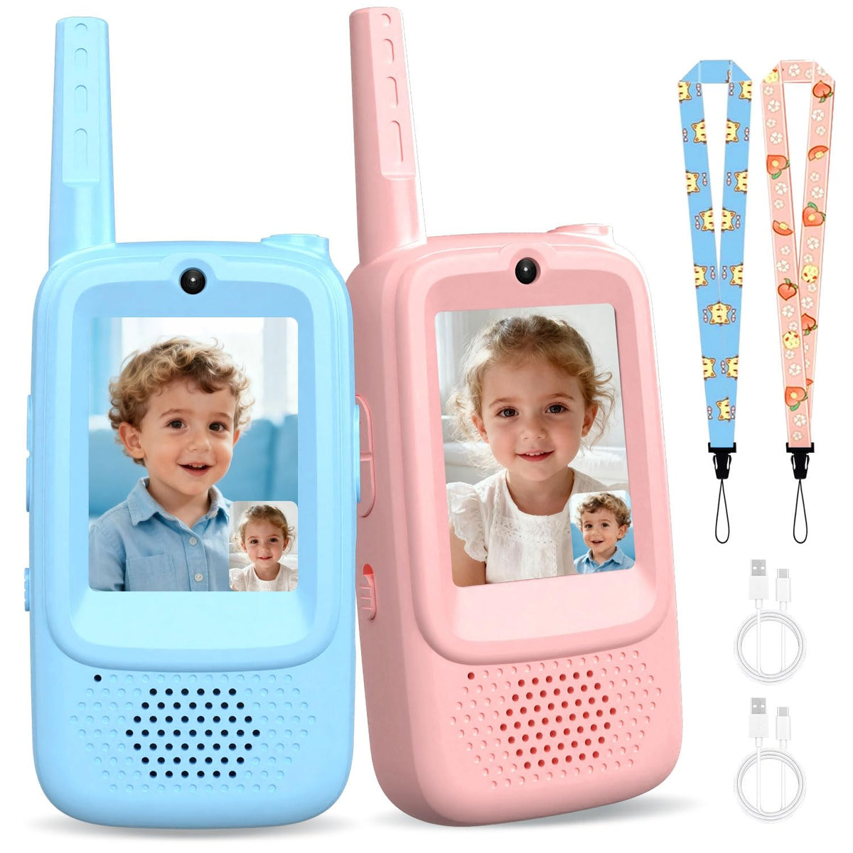 Libegar video walkie talkies blue and pink set for kids’ indoor outdoor play