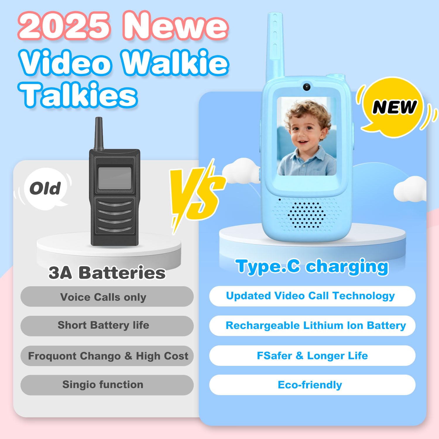 Libegar video walkie talkies in blue and pink for versatile indoor/outdoor use