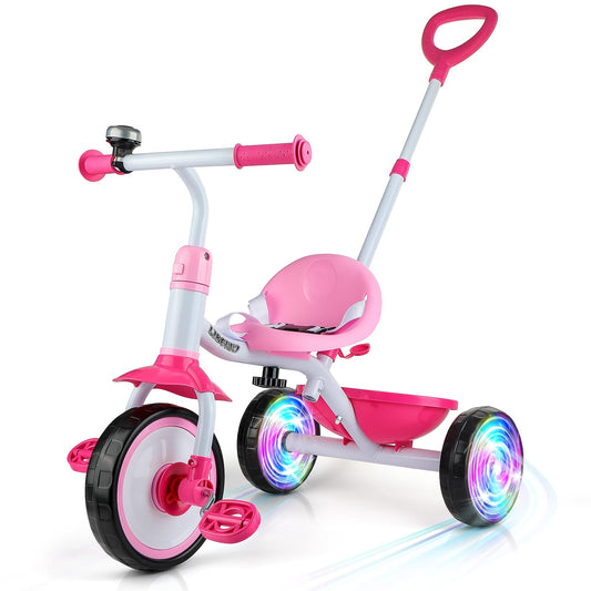 Liberry 2-in-1 toddler tricycle pink front view for versatile riding.