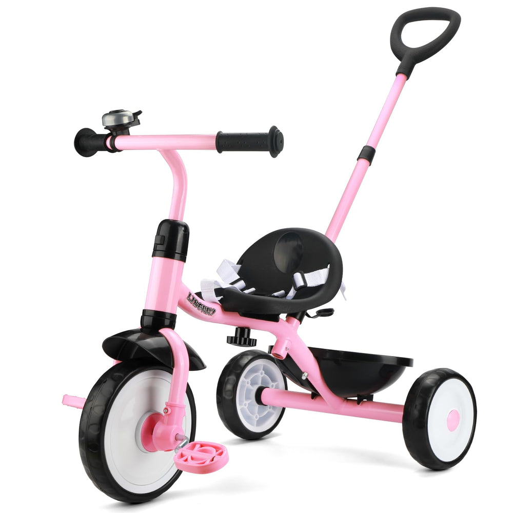 Liberry 2-in-1 toddler tricycle push-handle for guided rides.