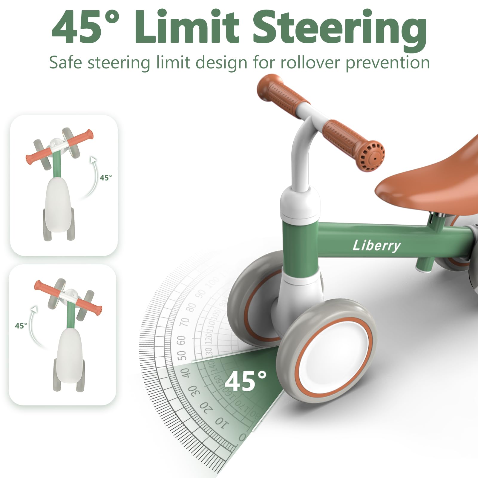 Liberry Balance Bike green EVA tires for a quiet smooth ride