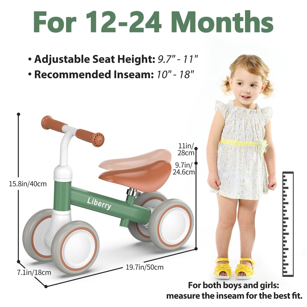 Liberry Balance Bike green rear view highlights four-wheel safety