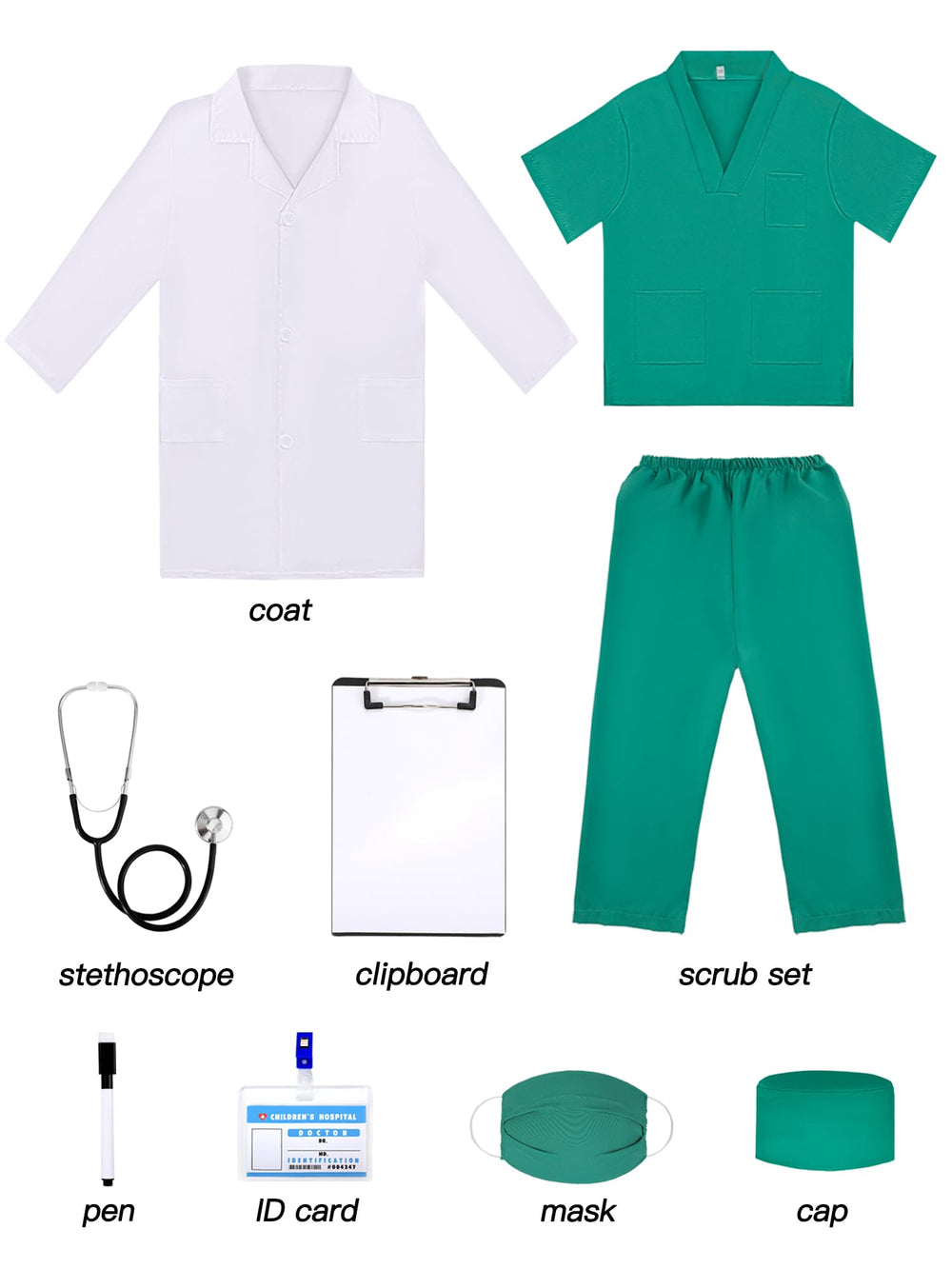 Liberry doctor costume full set provides complete dress-up for kids.