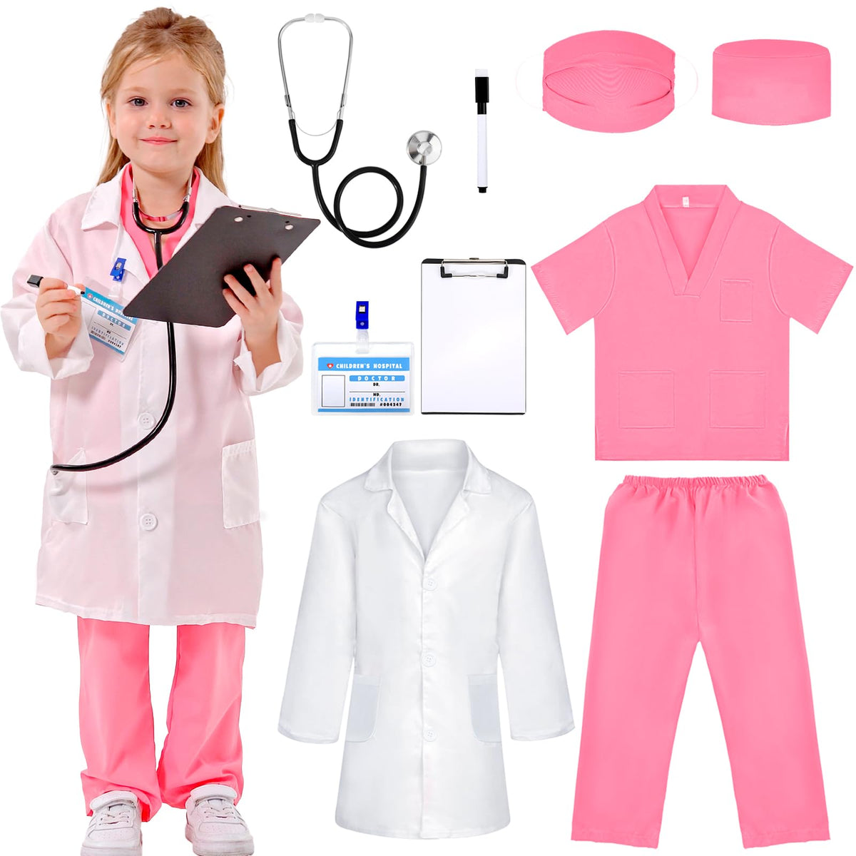 Liberry doctor costume lab coat encourages imaginative play and early role exploration.