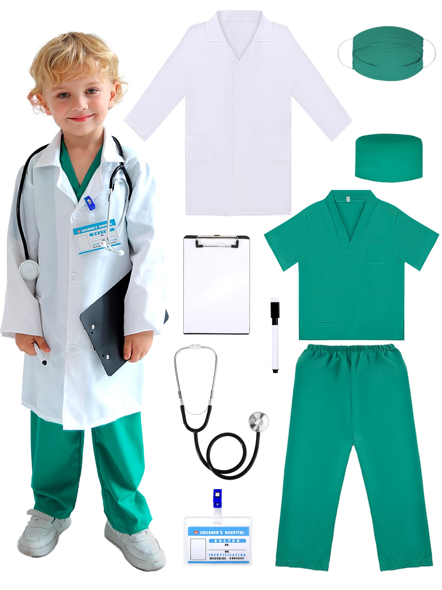 Liberry doctor costume with white lab coat supports imaginative role-play and pretend medical scenes.