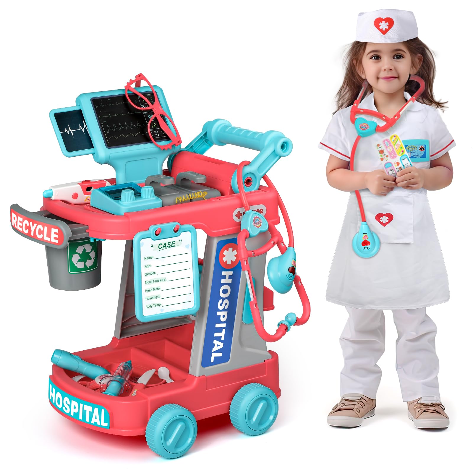 Liberry Doctor Kit cart front view for immersive pretend play and portable storage.