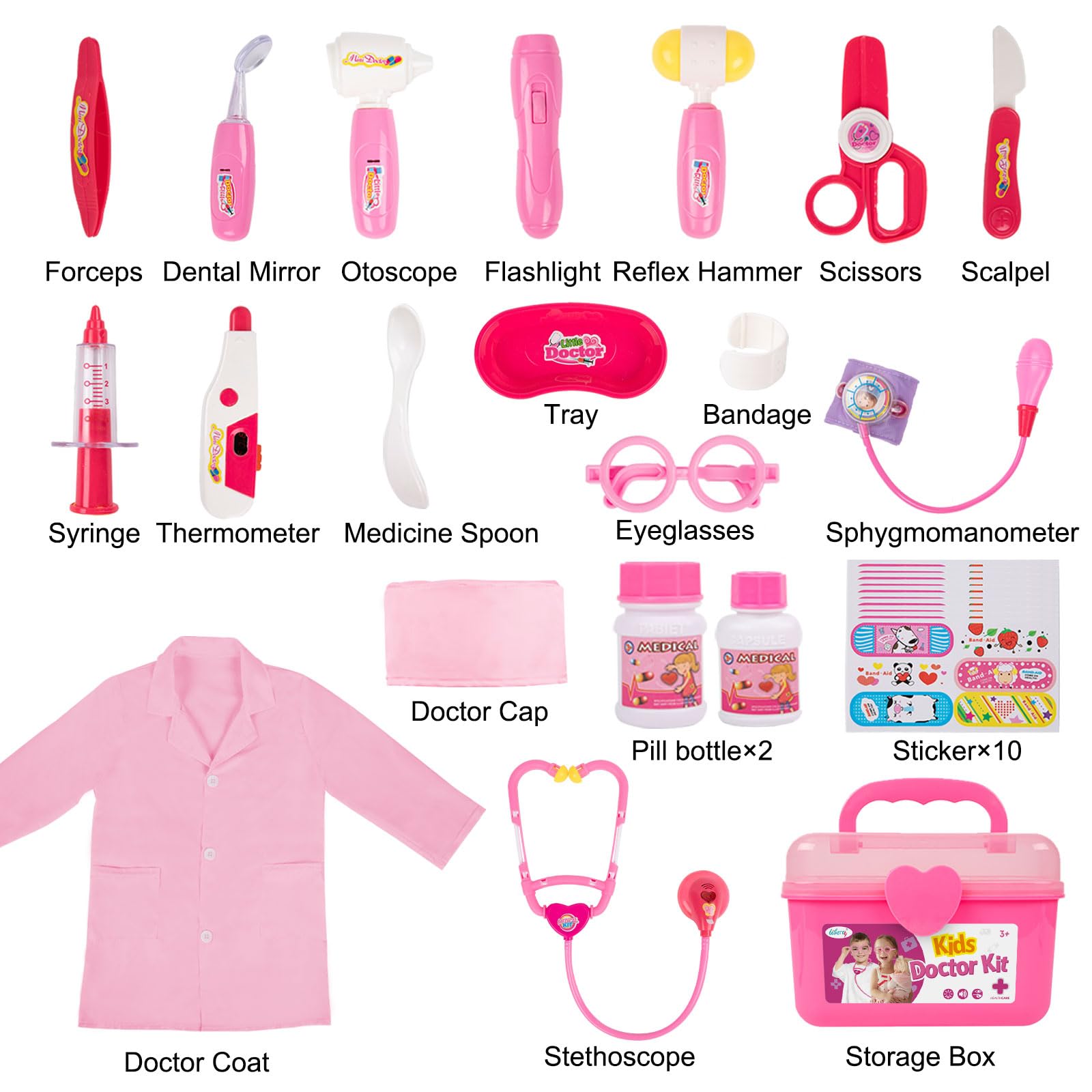 Liberry Doctor Kit light up otoscope adds realistic illumination during pretend visits.