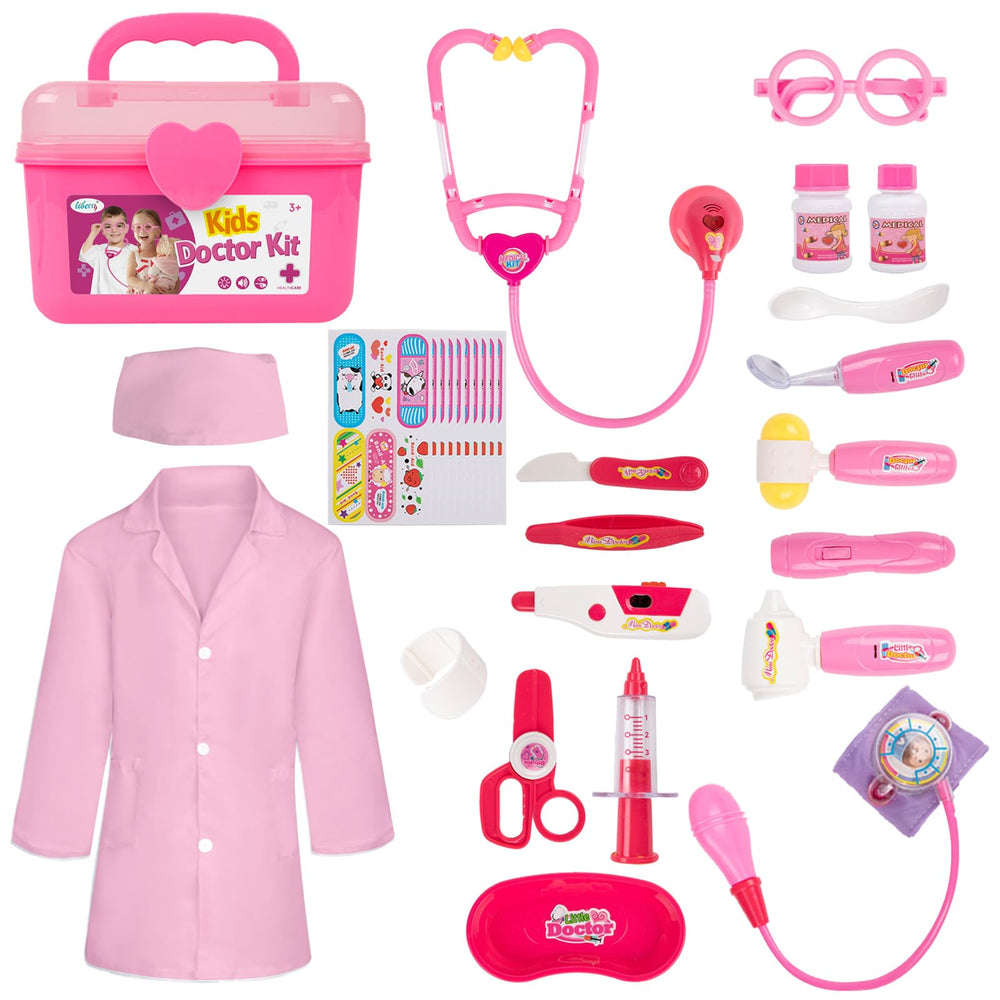 Liberry Doctor Kit pink stethoscope for imaginative pretend play and role-playing sessions.
