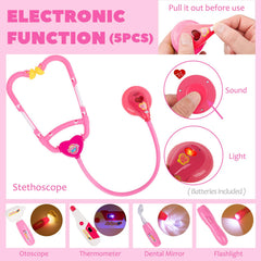 Liberry Doctor Kit pink thermometer in action for realistic checking during playtime.