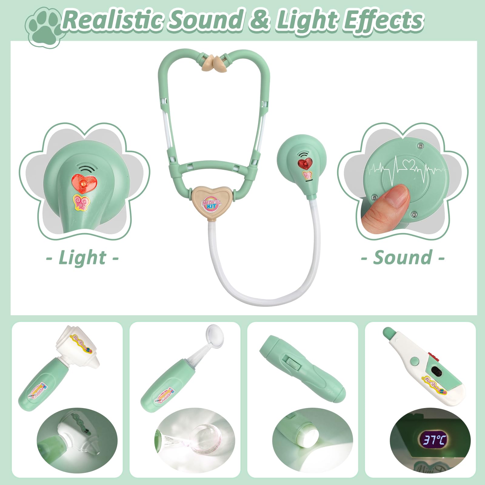 Liberry Doctor Kit stethoscope for realistic heart checks during pretend visits.