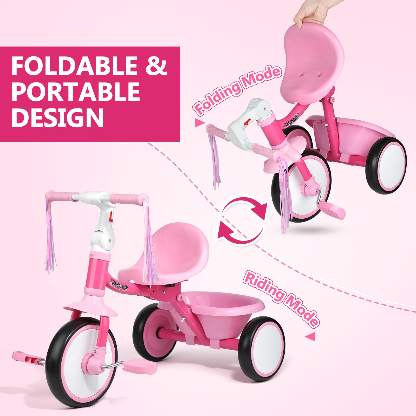 Liberry foldable toddler tricycle folded for compact storage