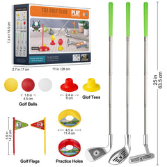 Liberry toy golf kit includes three clubs, balls, and tees for beginners.