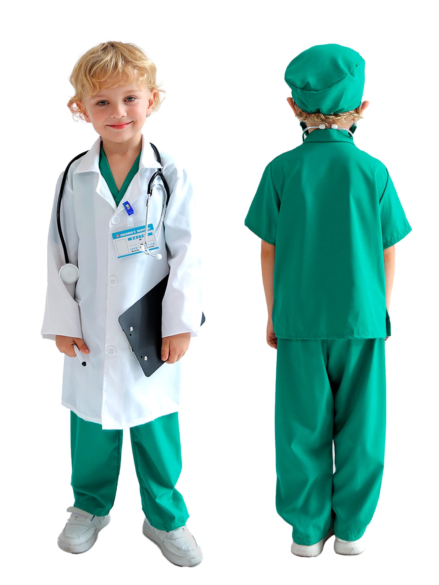 Liberry green scrub set jacket and pants offer realistic dress-up and comfort.