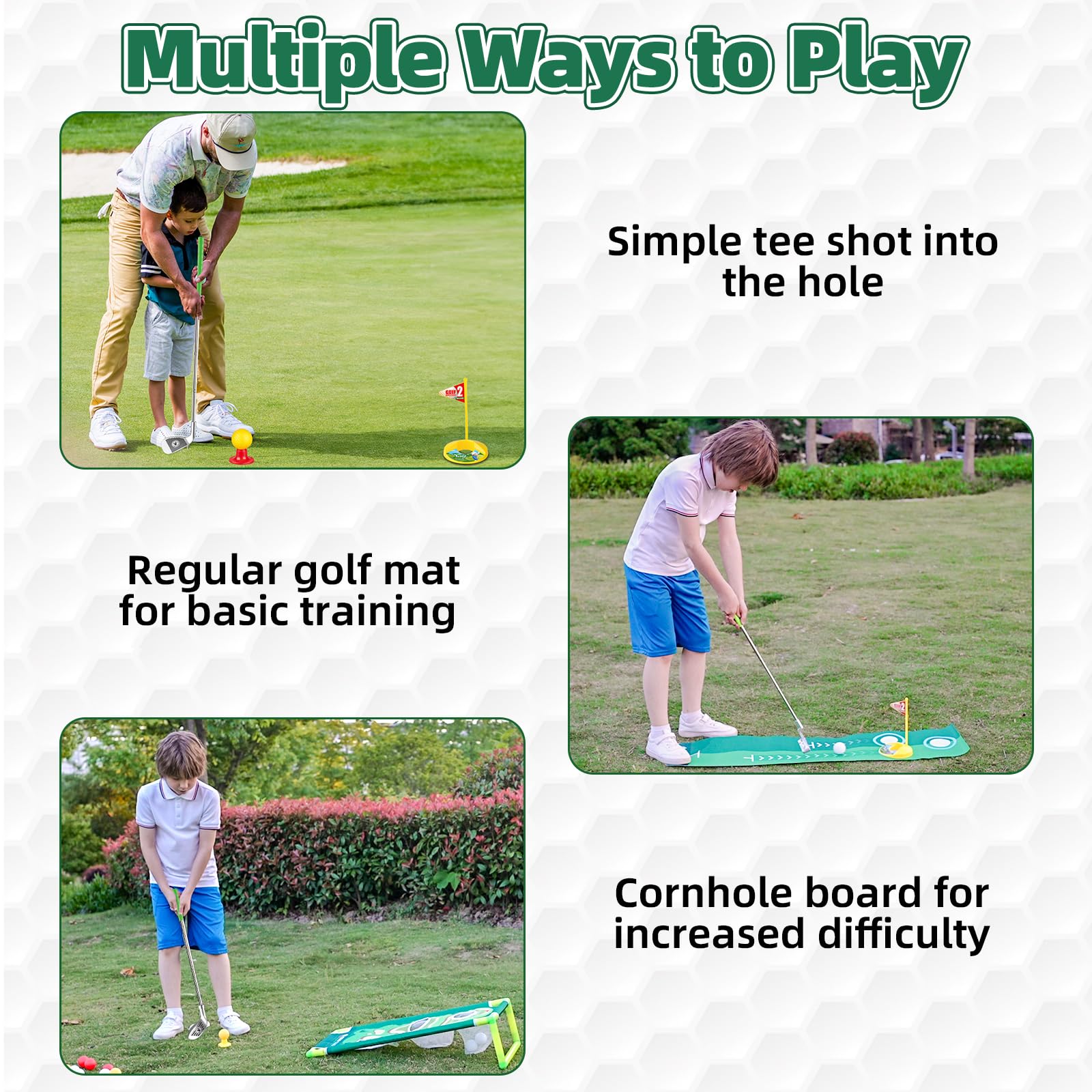 Liberry Kids golf set cornhole board for friendly competition and accuracy practice.