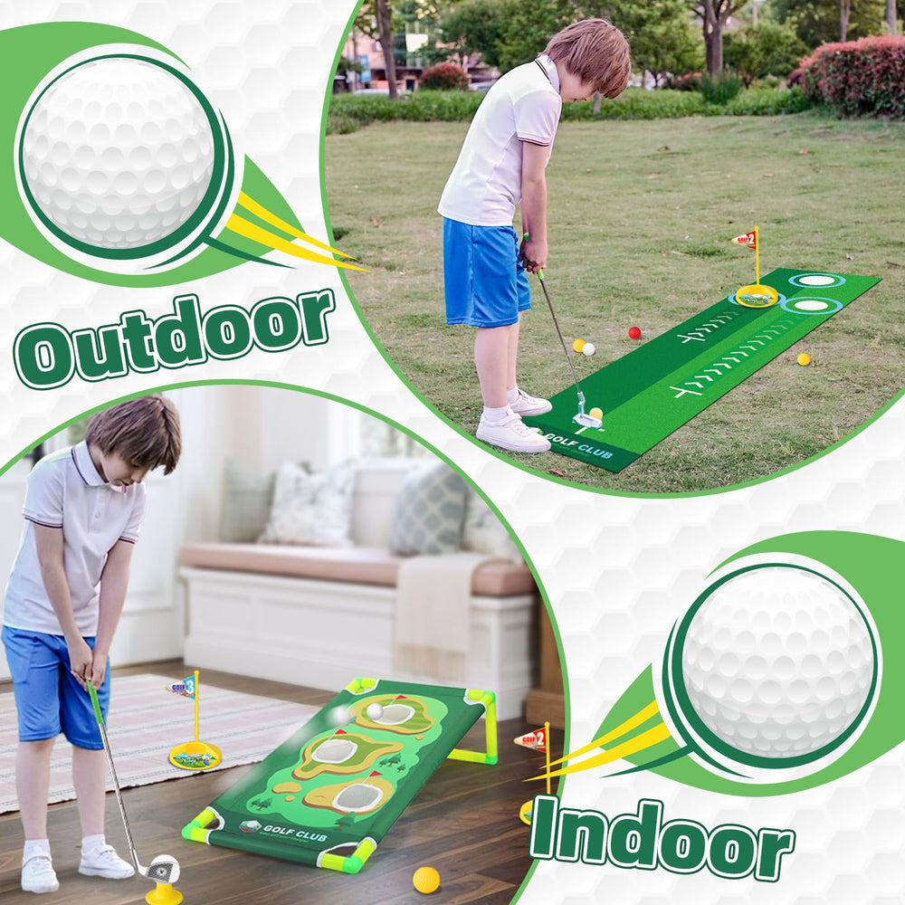 Liberry Kids golf set golf balls included for continuous putting practice.