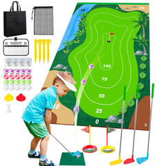 Liberry Kids Golf Set green chipping mat for precise indoor practice.