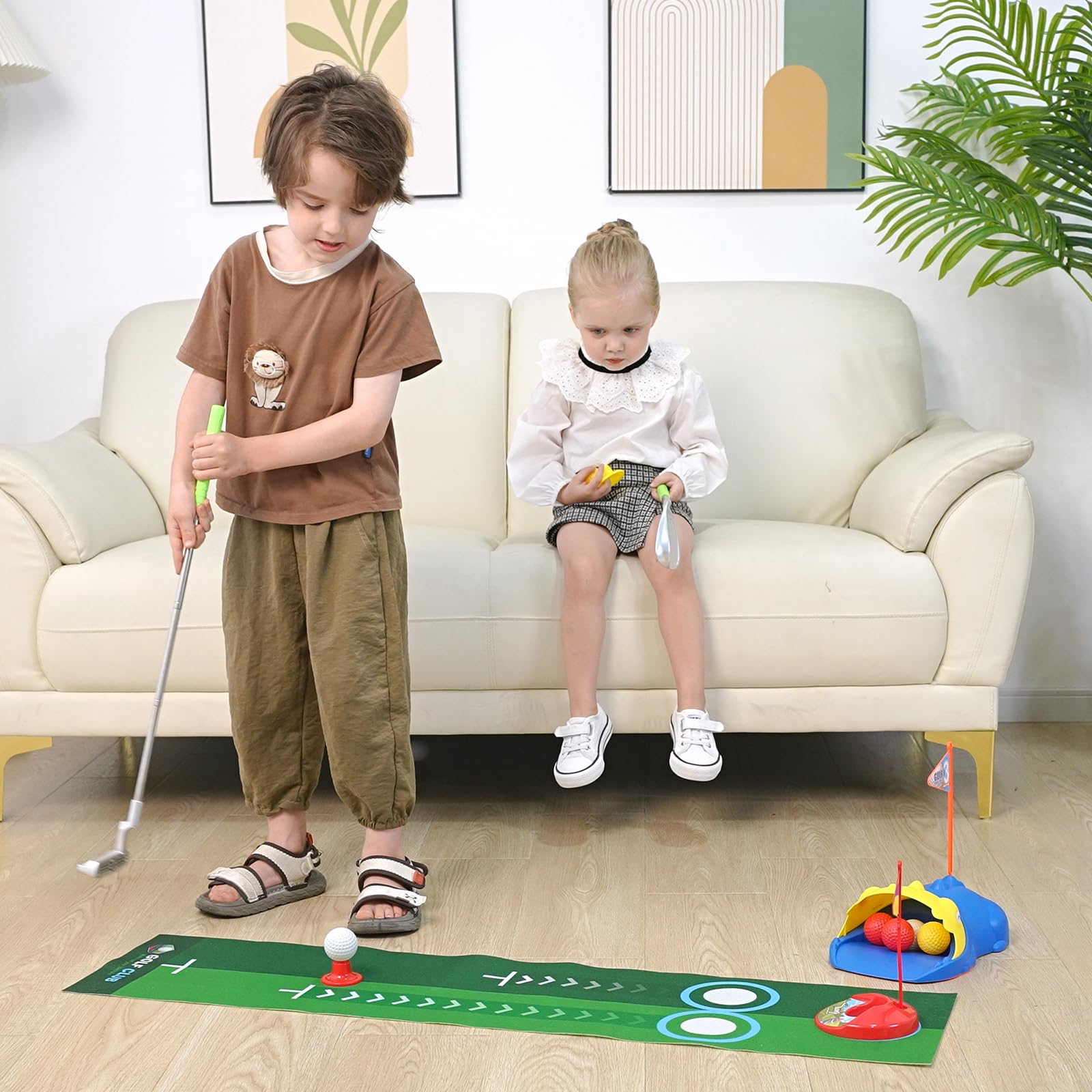 Kids enjoying Liberry golf set, suitable for boys and girls.