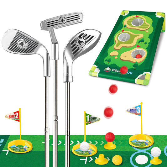 Liberry Kids golf set retractable clubs ready for indoor and outdoor practice sessions.