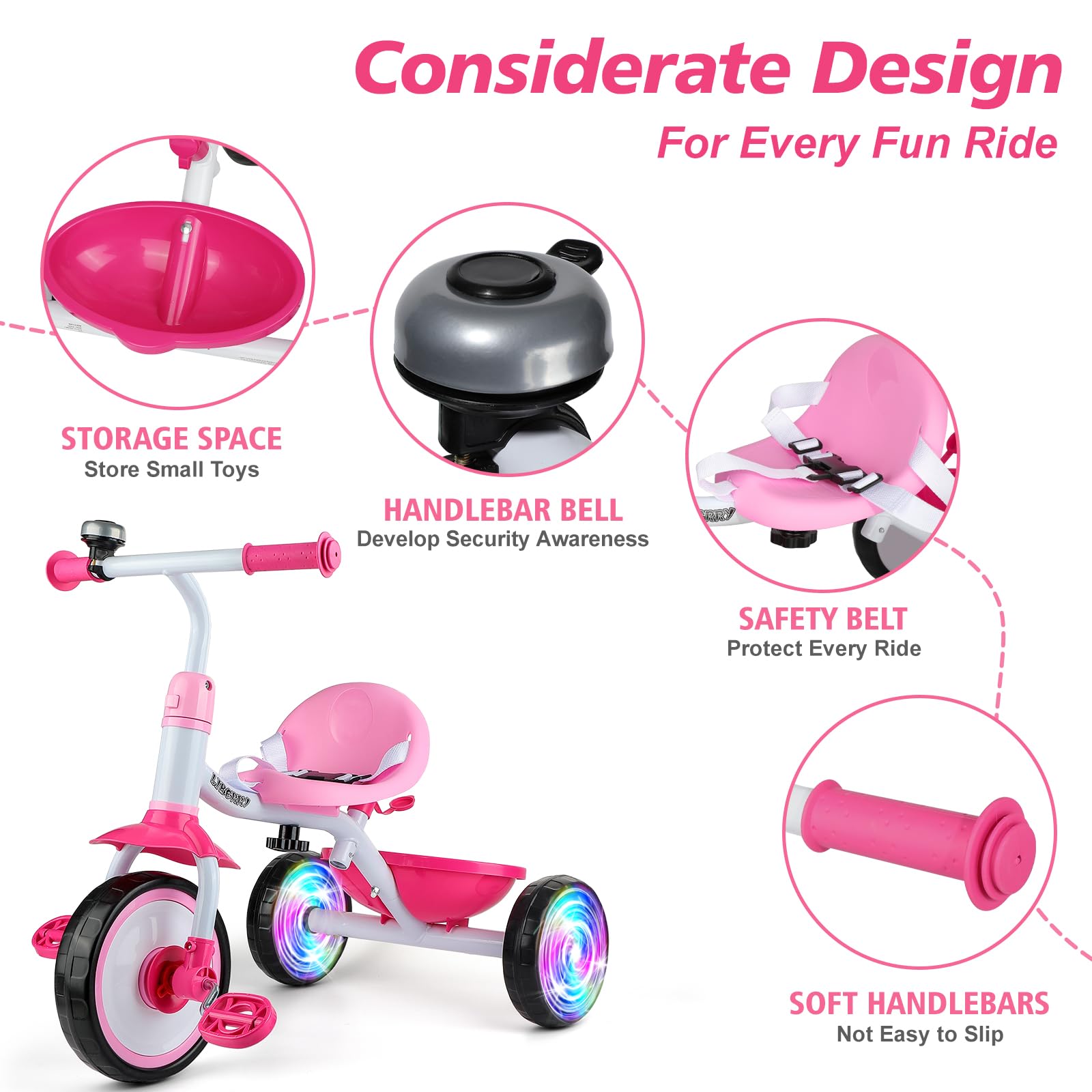 Liberry non-slip handlebars and seat for comfortable rides.